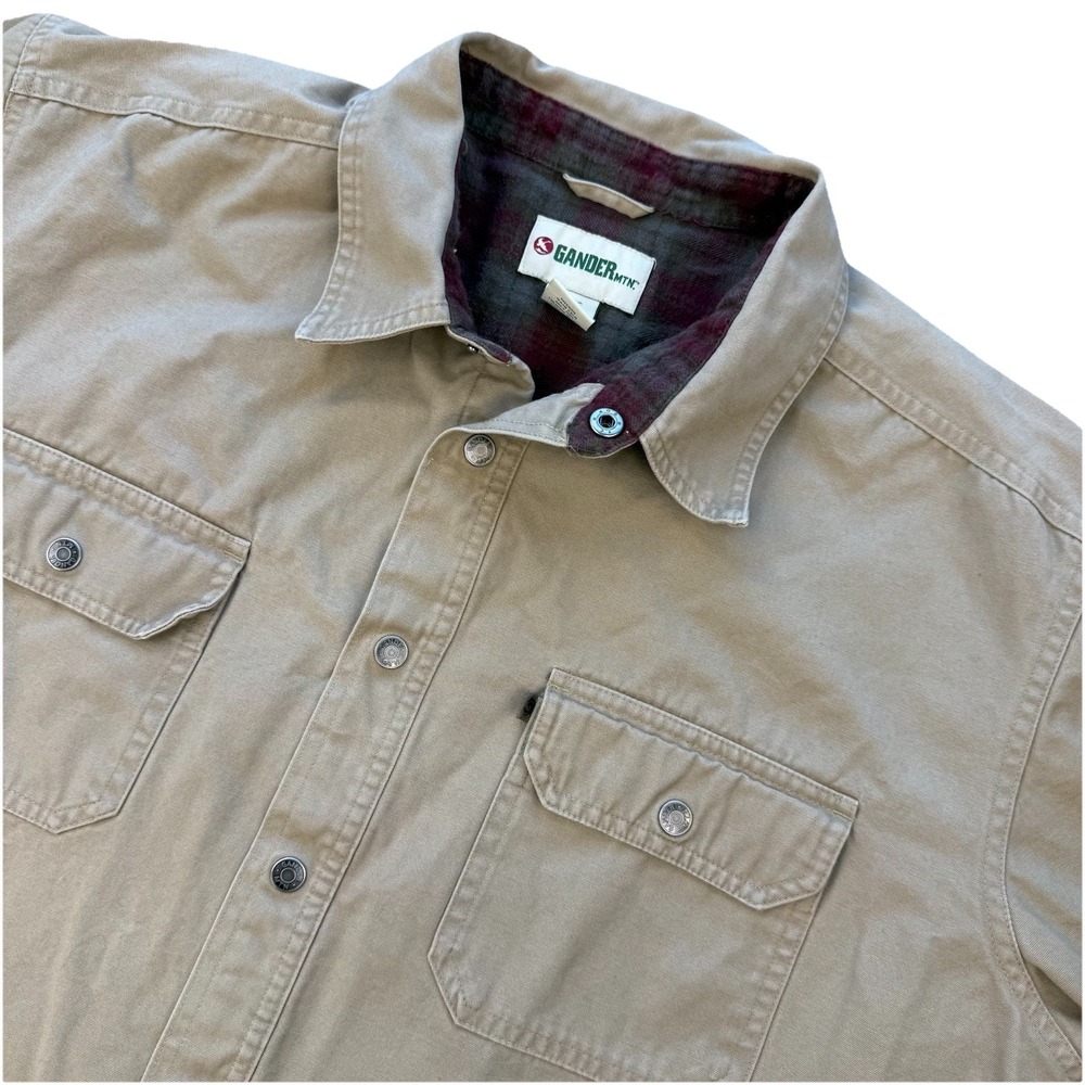 Gander Mountain Flannel Lined Work Jacket Mens L Canvas Snap Button Chore Y2K